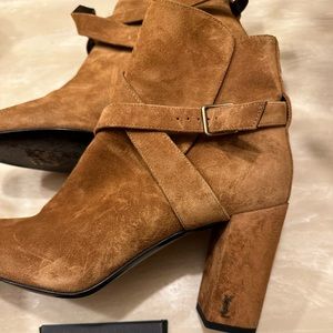 Camel Brown Ysl Saint laurent boots with Logo sz 8.5 39